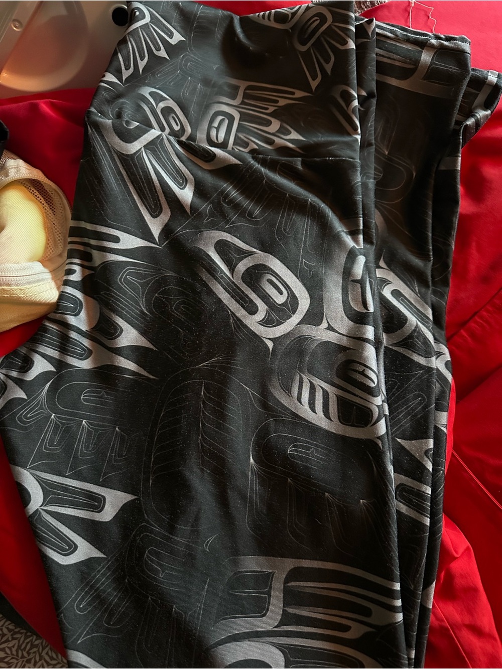 Black Leggings with Silver Abstract Graphic Print